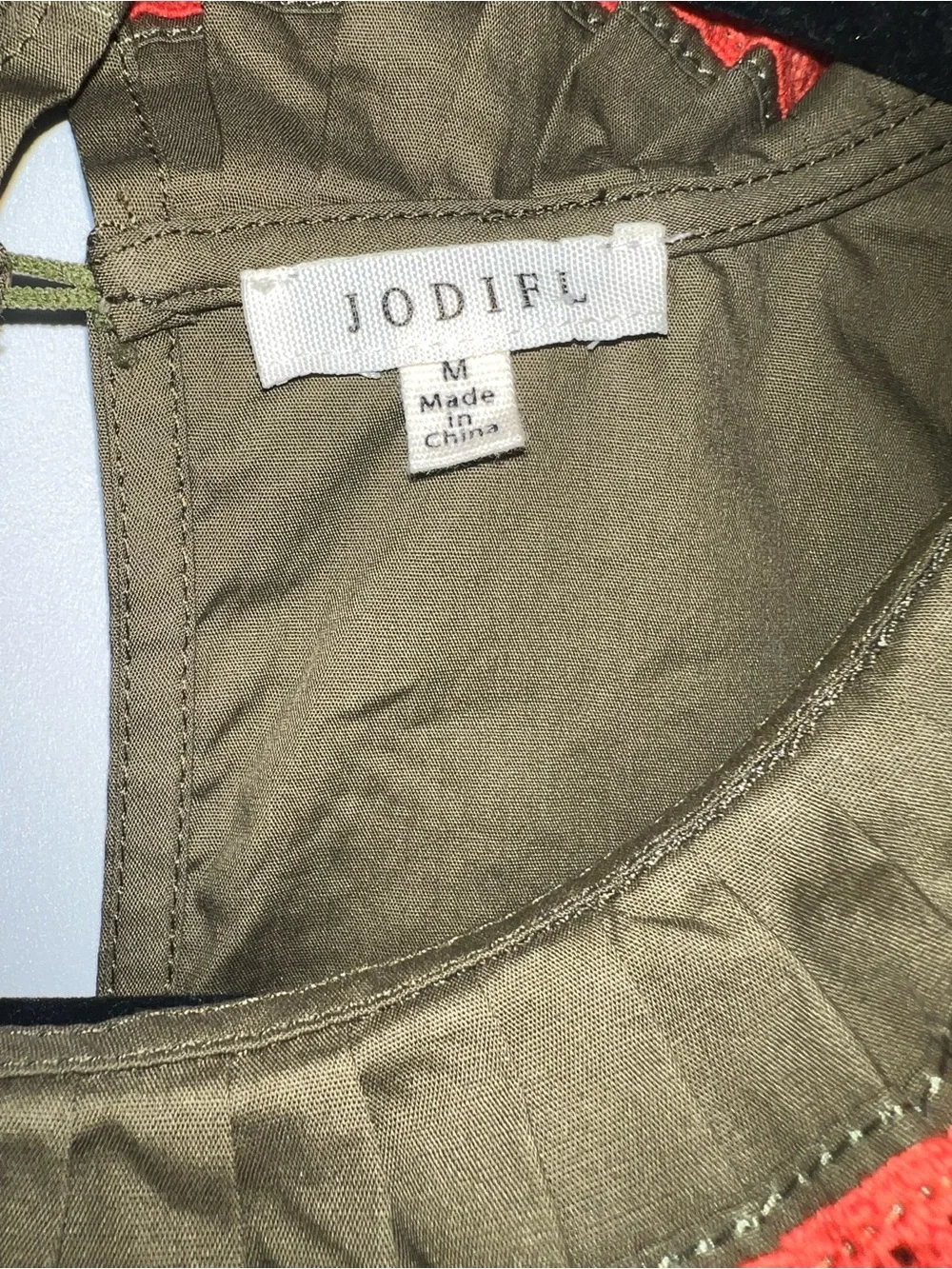 Jodifil medium embroidered bubble long sleeve blouse in olive green - Picture 7 of 10